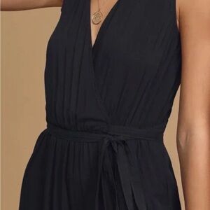 Lulus Black Take On The Day Jumpsuit M 100% Rayon Tie Waist Adjustable Straps